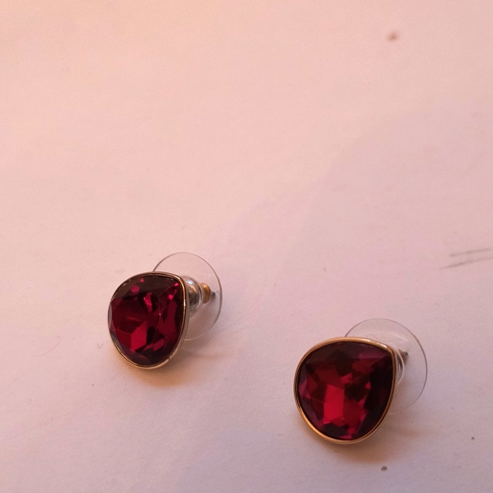 Napier tear-drop-shaped faceted faux-ruby red pierced earrings